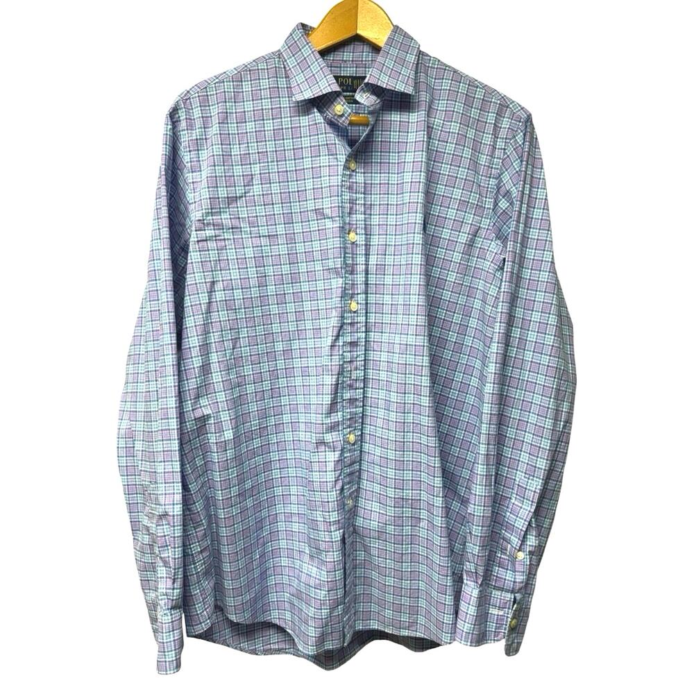 Polo Ralph Lauren Mens Size Large Shirt Plaid Button Up Blue Pink Long Sleeve